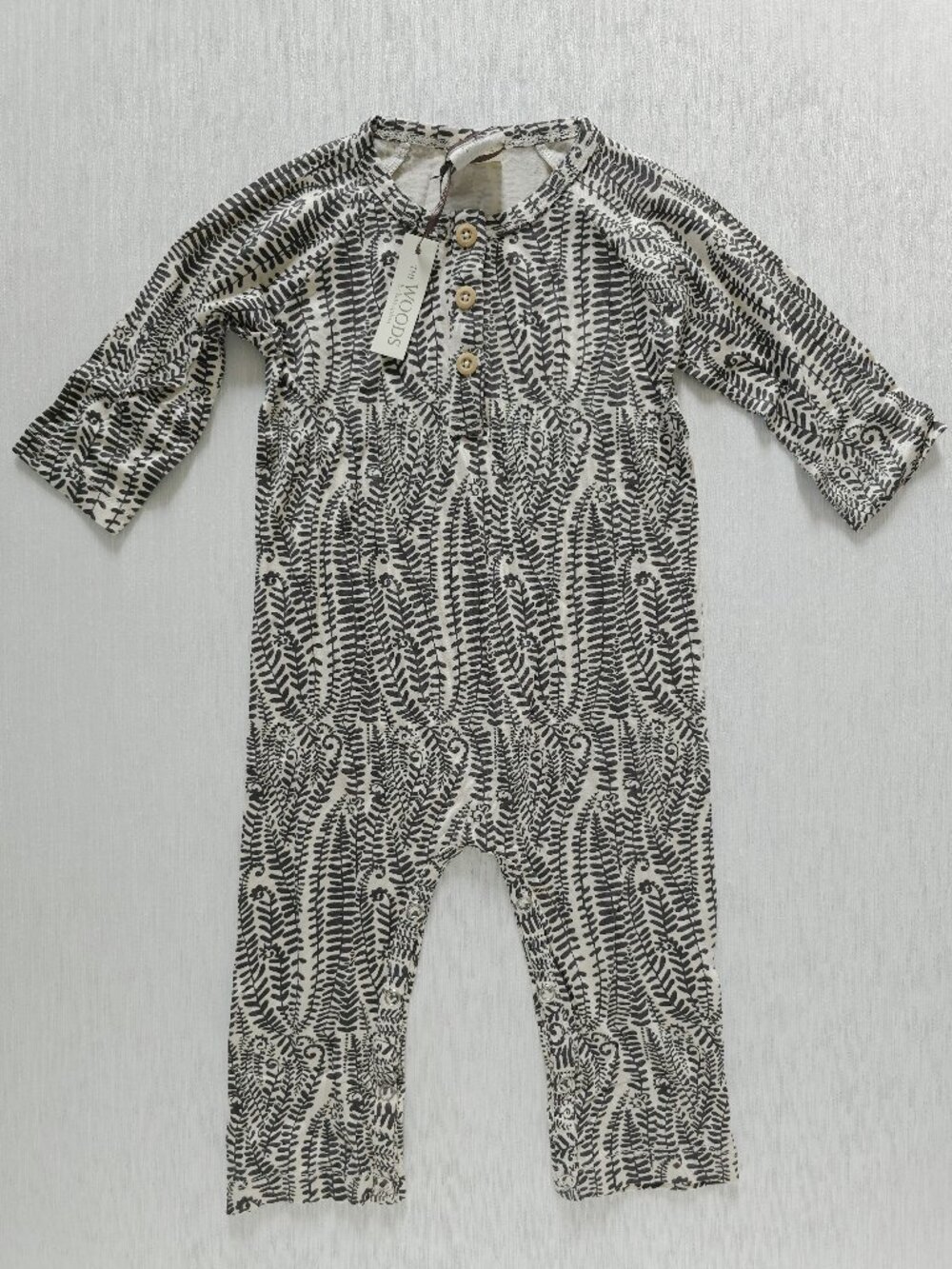 Kate Quinn The Woods Raglan Henley Jumpsuit Fern Frond 12-18 Months New